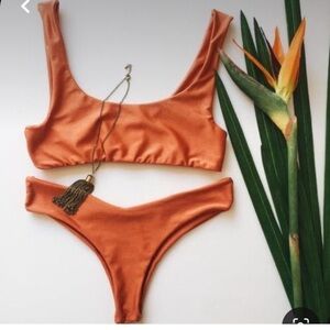 Serei Swim Dara Top Kaliyan Bottoms Rust Orange Small Square Neck Bikini V Sexy